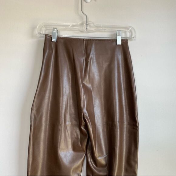 Abercrombie & Fitch Vegan Leather Brown Flare Pants - Picture 3 of 10